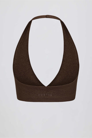 Brushed Jersey V-Neck Sports Bra in Pecan Marl