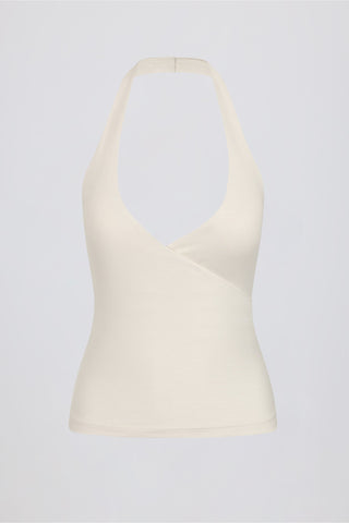 Wrap Halterneck Tank Top in Ivory Marl