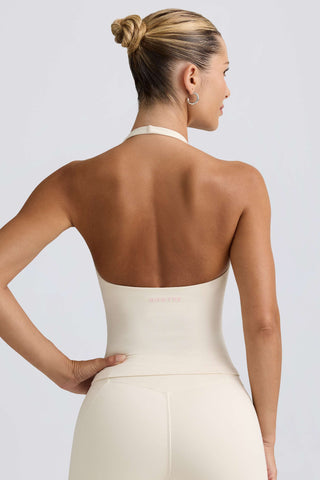 Wrap Halterneck Tank Top in Ivory Marl