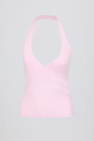 Wrap Halterneck Tank Top in Pale Pink Marl
