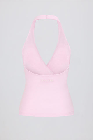 Wrap Halterneck Tank Top in Pale Pink Marl