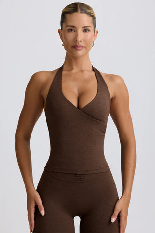 Wrap Halterneck Tank Top in Pecan Marl
