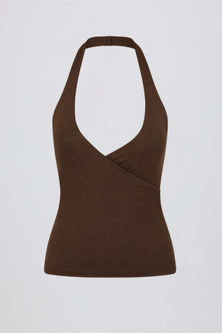 Wrap Halterneck Tank Top in Pecan Marl