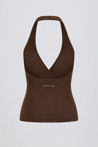 Wrap Halterneck Tank Top in Pecan Marl