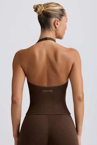 Wrap Halterneck Tank Top in Pecan Marl