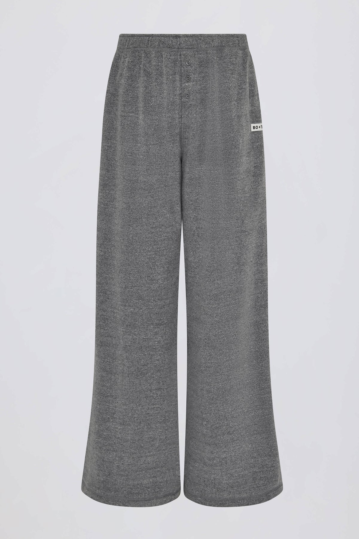 Textured Cotton Button Low-Rise Wide-Leg Joggers in Dark Grey