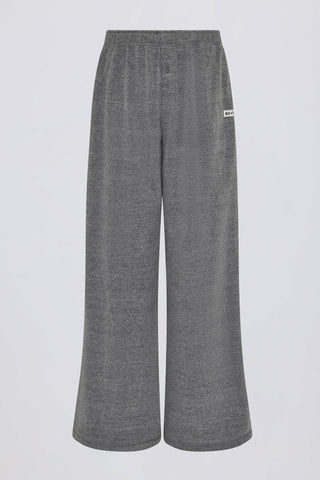 Textured Cotton Button Low-Rise Wide-Leg Joggers in Dark Grey