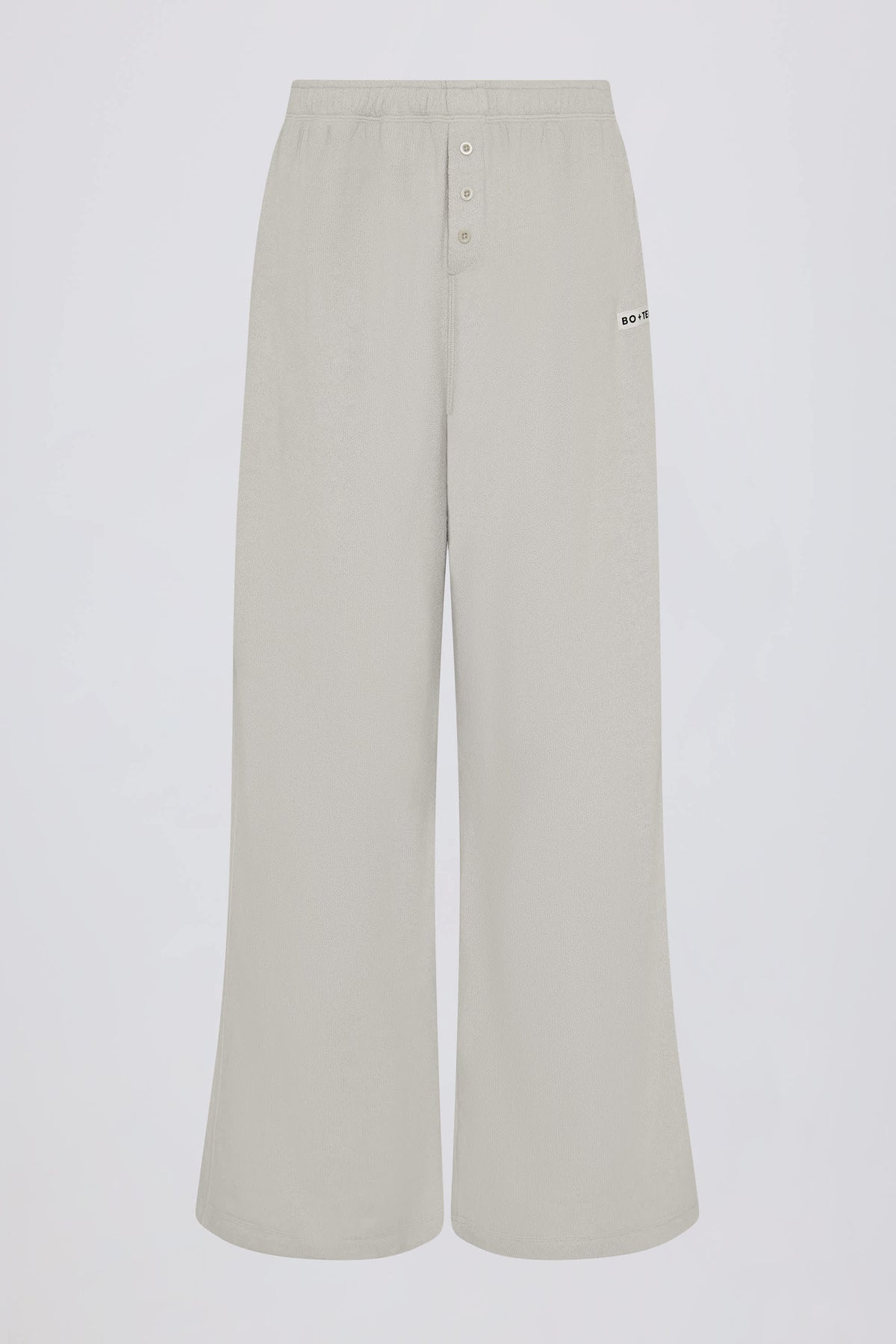 Textured Cotton Button Low-Rise Wide-Leg Joggers in Light Grey