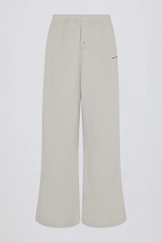 Textured Cotton Button Low-Rise Wide-Leg Joggers in Light Grey