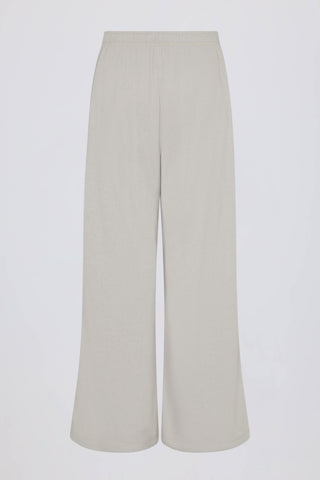 Textured Cotton Button Low-Rise Wide-Leg Joggers in Light Grey