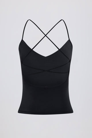 Cross-Back Tank Top in Black