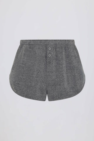 Button-Detail Mid-Rise Shorts in Dark Grey