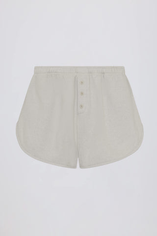 Button-Detail Mid-Rise Shorts in Light Grey