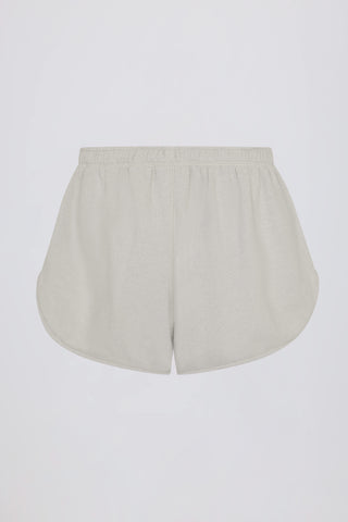 Button-Detail Mid-Rise Shorts in Light Grey