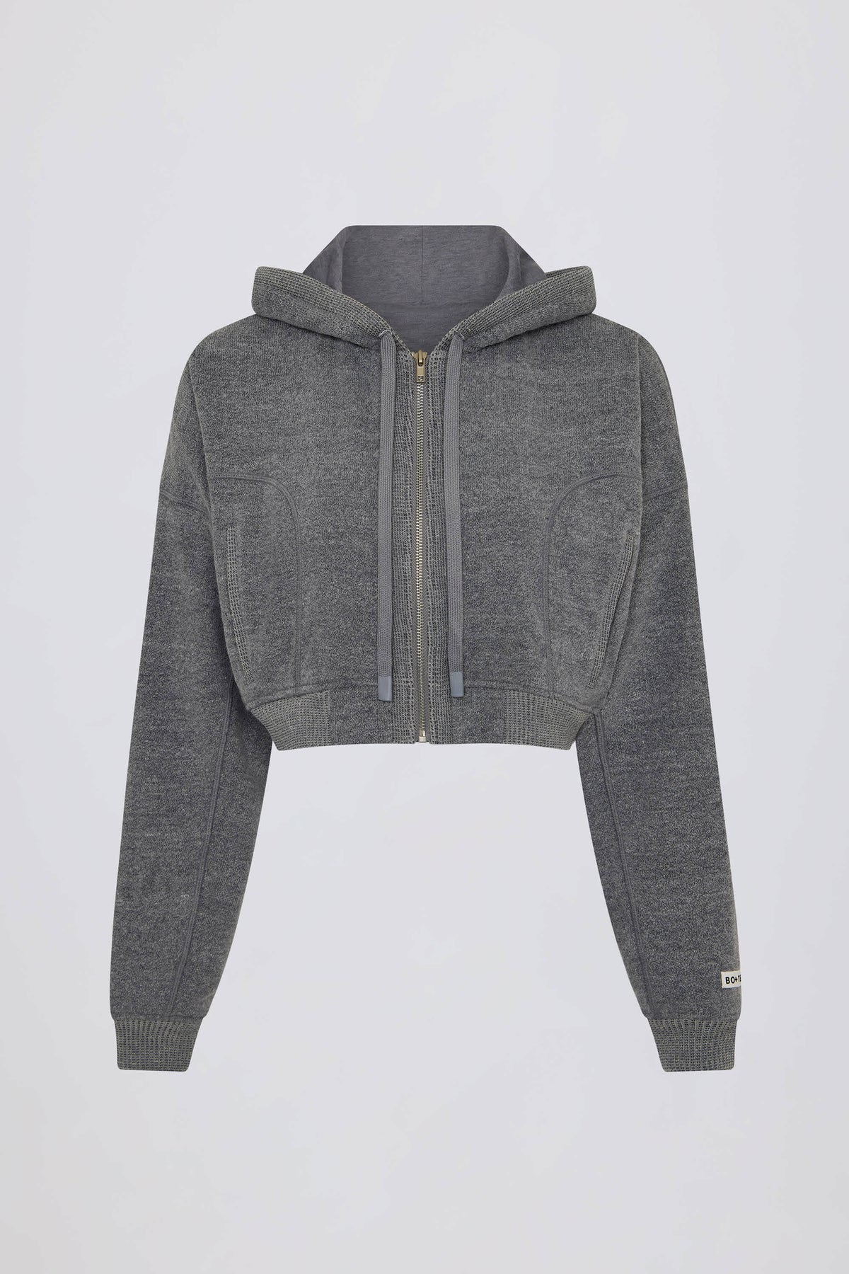 Terry Cotton Zip-Up Cropped Hoodie in Dark Grey