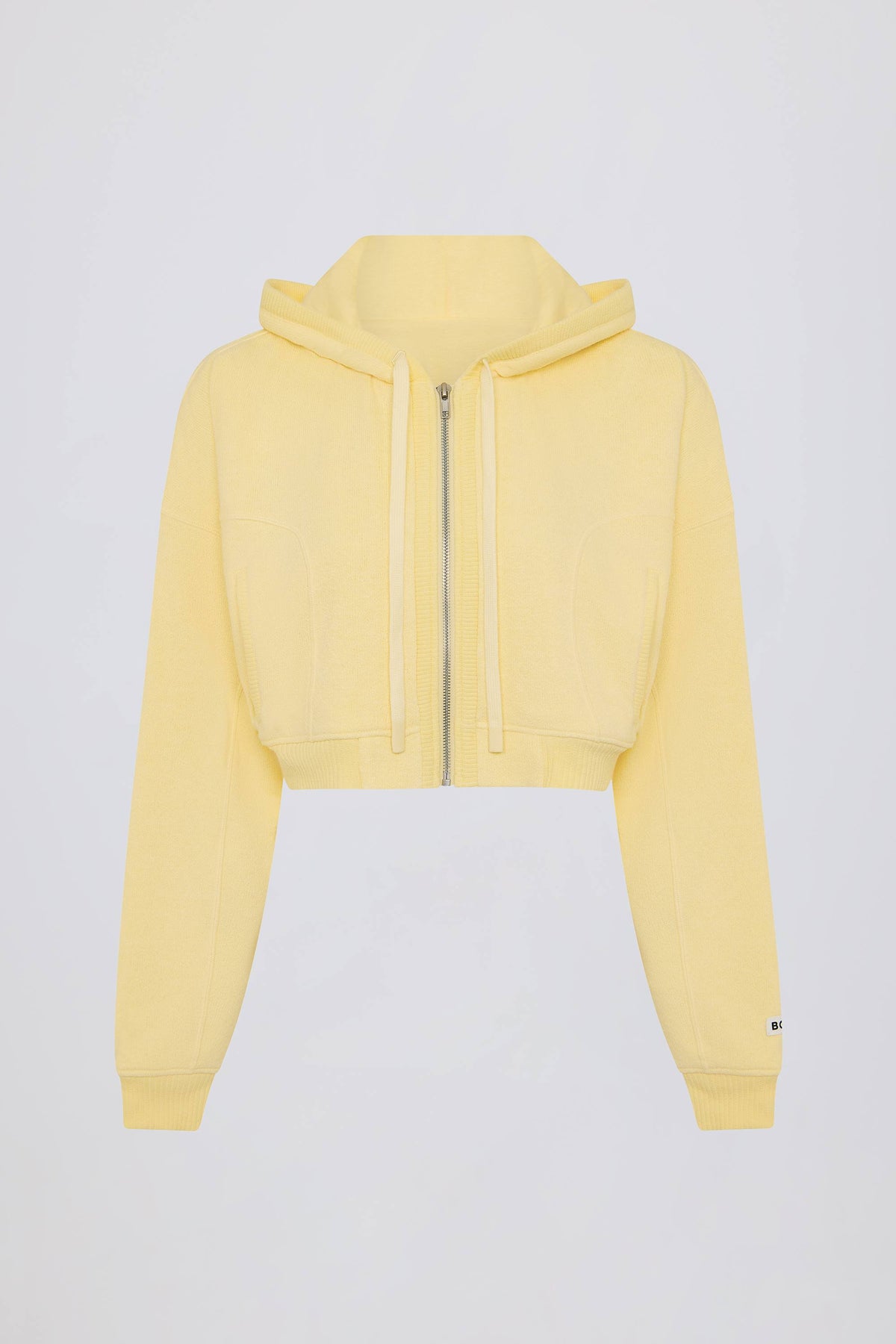 Terry Cotton Zip-Up Cropped Hoodie in Lemon