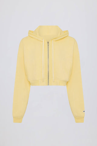 Terry Cotton Zip-Up Cropped Hoodie in Lemon