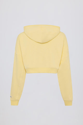 Terry Cotton Zip-Up Cropped Hoodie in Lemon