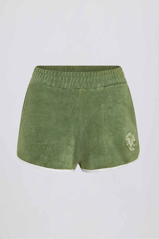 Terry Towelling Mid-Rise Shorts in Green
