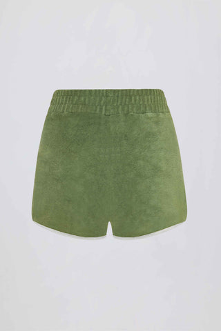 Terry Towelling Mid-Rise Shorts in Green