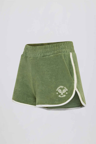 Terry Towelling Mid-Rise Shorts in Green