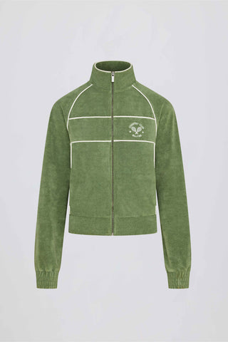 Terry Towelling Zip-Up Cropped Sweatshirt in Green