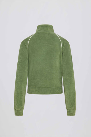 Terry Towelling Zip-Up Cropped Sweatshirt in Green