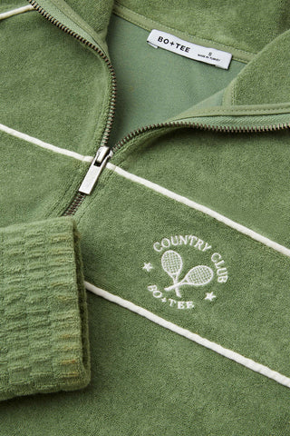 Terry Towelling Zip-Up Cropped Sweatshirt in Green