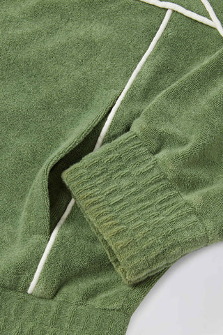 Terry Towelling Zip-Up Cropped Sweatshirt in Green