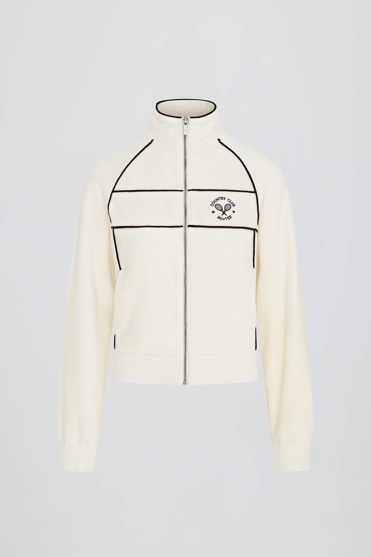 Terry Towelling Zip-Up Cropped Sweatshirt in Ivory
