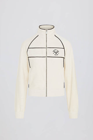 Terry Towelling Zip-Up Cropped Sweatshirt in Ivory