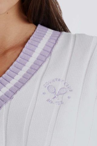 Cable Knit Cotton Cropped Jumper in Lilac Ivory