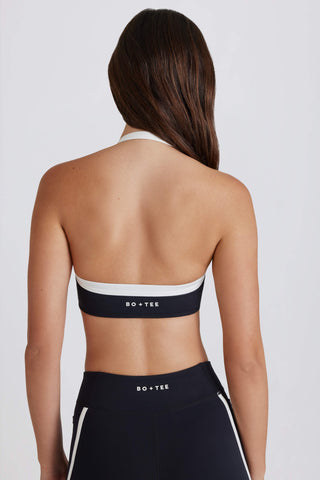 Soft Active Twist-Front Halterneck Sports Bra in Black