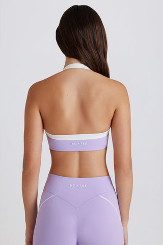 Soft Active Twist-Front Halterneck Sports Bra in Lilac