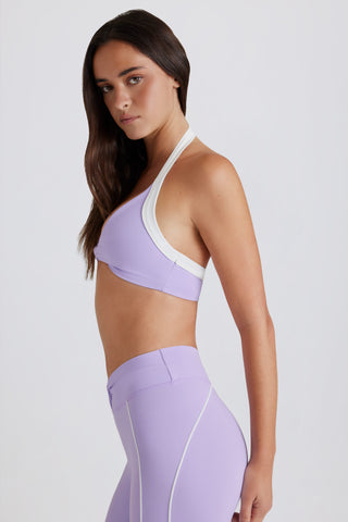 Soft Active Twist-Front Halterneck Sports Bra in Lilac