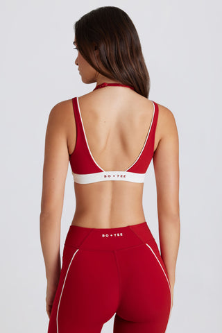 Soft Active Layered Sports Bra in Dark Red