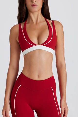 Soft Active Layered Sports Bra in Dark Red
