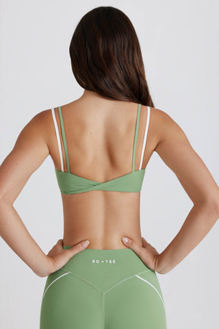 Soft Active Twist-Back Layered Sports Bra in Green