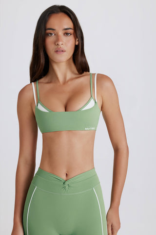 Soft Active Twist-Back Layered Sports Bra in Green