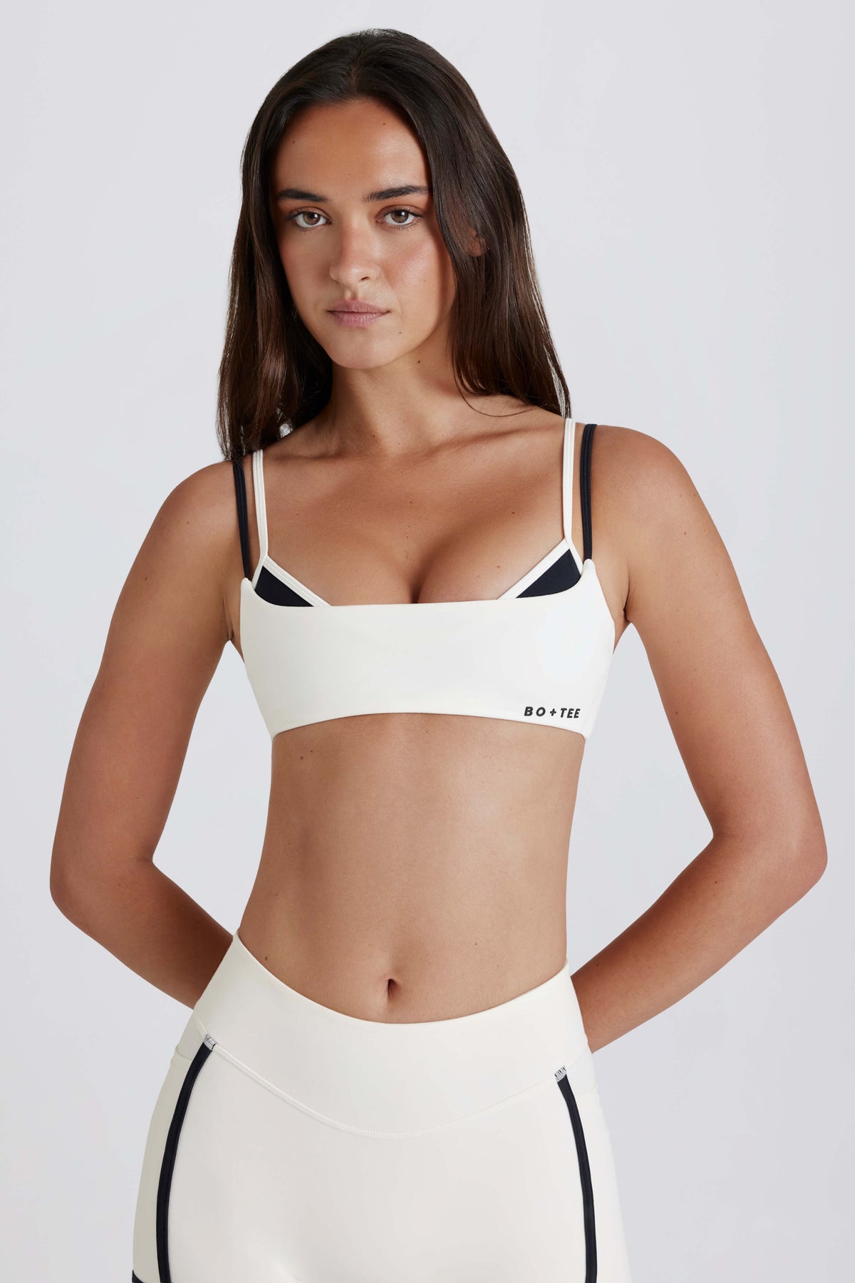 Soft Active Twist-Back Layered Sports Bra in Ivory