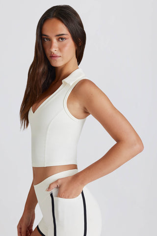 Soft Active Polo Crop Top in Ivory