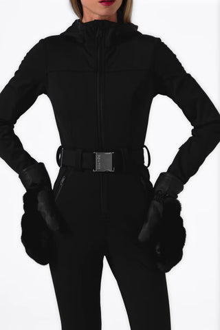 Waterproof Hooded Fitted Ski Suit in Black