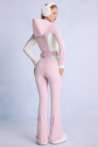 Waterproof Hooded Fitted Ski Suit in Powder Pink