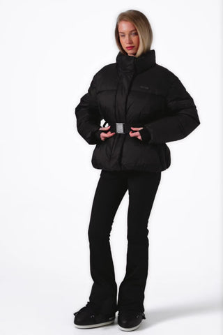 Waterproof Belted Oversized Ski Jacket in Black