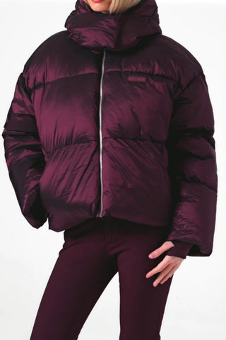 Waterproof Cropped Oversized Ski Jacket in Burgundy