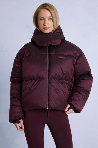 Waterproof Cropped Oversized Ski Jacket in Burgundy