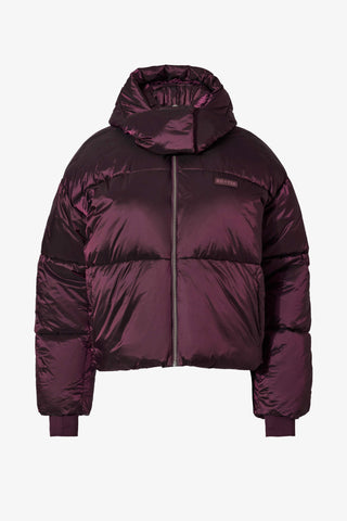 Waterproof Cropped Oversized Ski Jacket in Burgundy