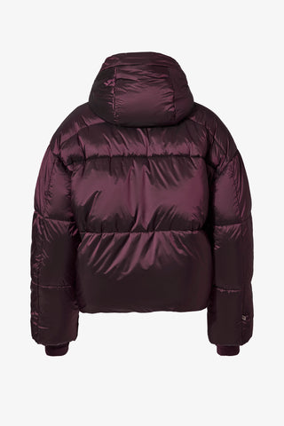 Waterproof Cropped Oversized Ski Jacket in Burgundy