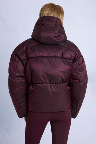 Waterproof Cropped Oversized Ski Jacket in Burgundy