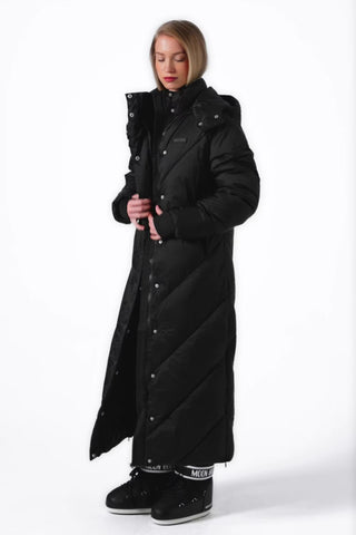 Waterproof Hooded Long Parka Coat in Black